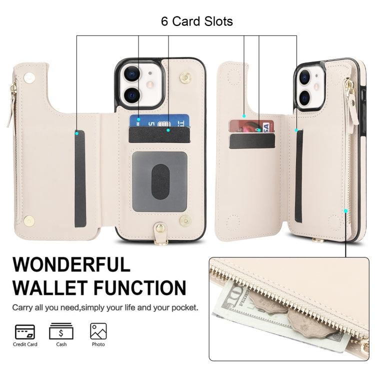 For iPhone 12 Double Flap Zipper RFID Leather Phone Case with Short Lanyard