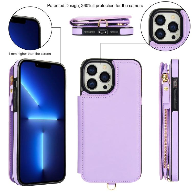 For iPhone 12 Pro Max Double Flap Zipper RFID Leather Phone Case with Short Lanyard
