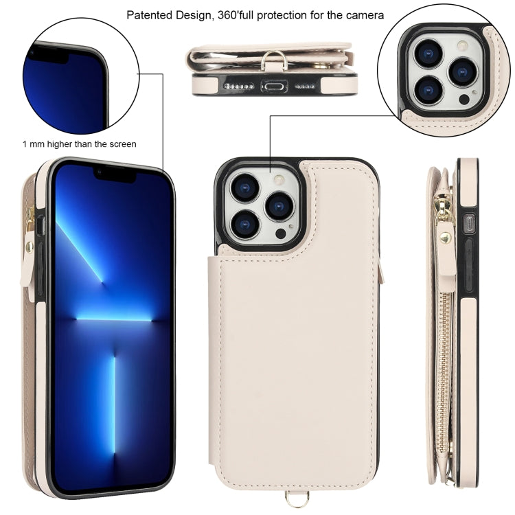 For iPhone 12 Pro Double Flap Zipper RFID Leather Phone Case with Short Lanyard