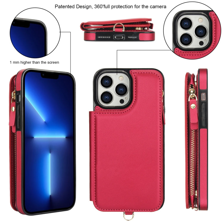For iPhone 12 Pro Double Flap Zipper RFID Leather Phone Case with Short Lanyard