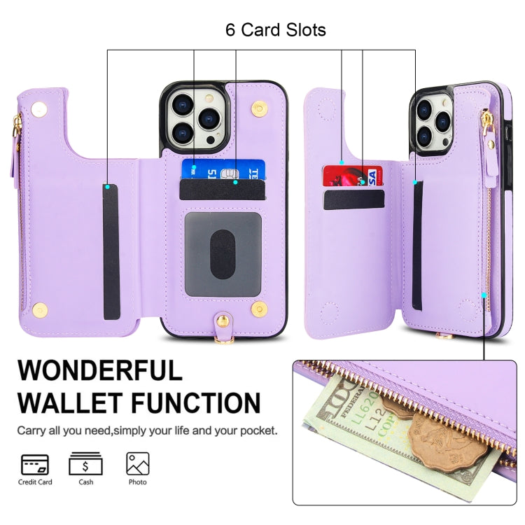 For iPhone 12 Pro Double Flap Zipper RFID Leather Phone Case with Short Lanyard