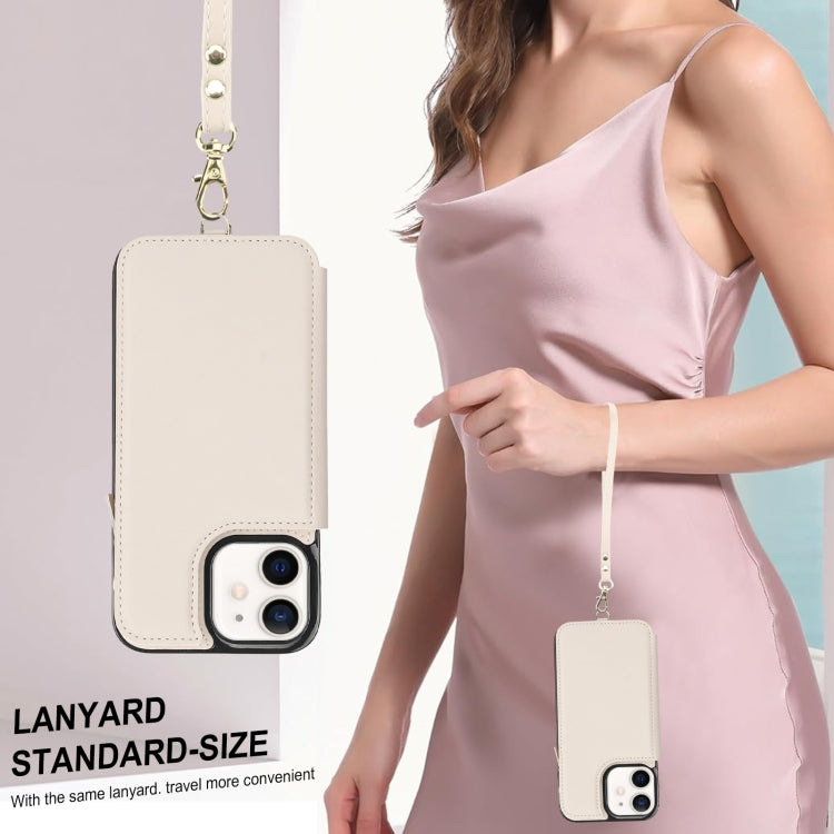 For iPhone 12 mini Double Flap Zipper RFID Leather Phone Case with Short Lanyard