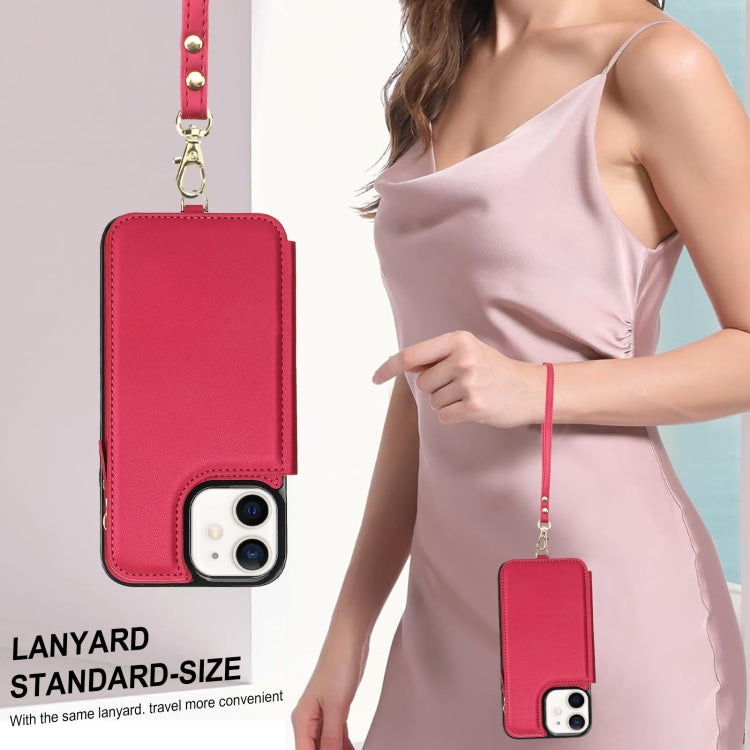 For iPhone 12 mini Double Flap Zipper RFID Leather Phone Case with Short Lanyard