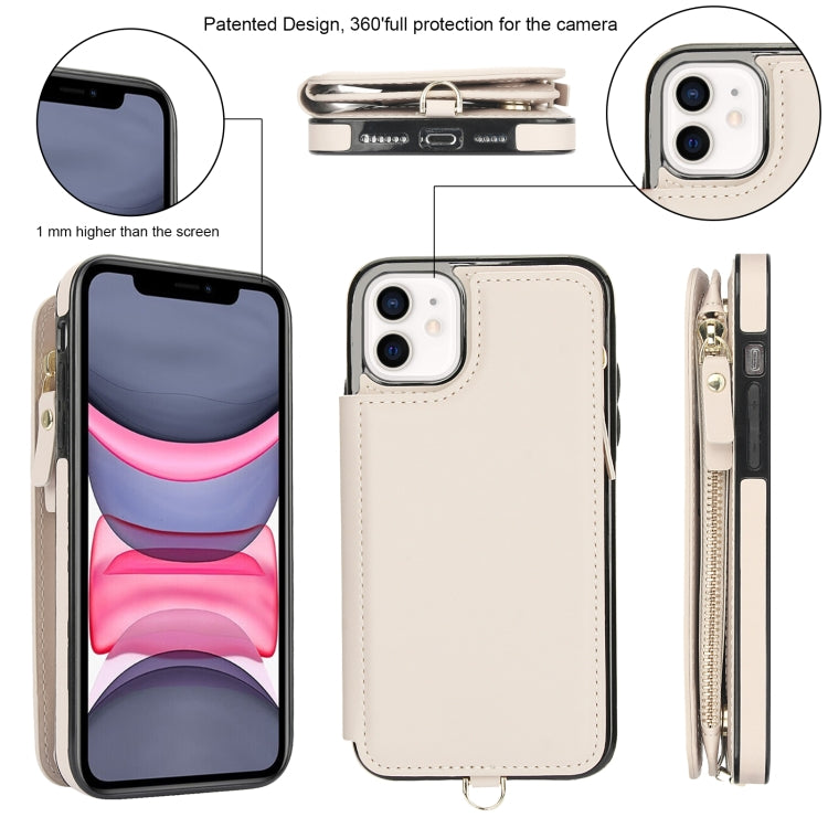 For iPhone 11 Pro Max Double Flap Zipper RFID Leather Phone Case with Short Lanyard