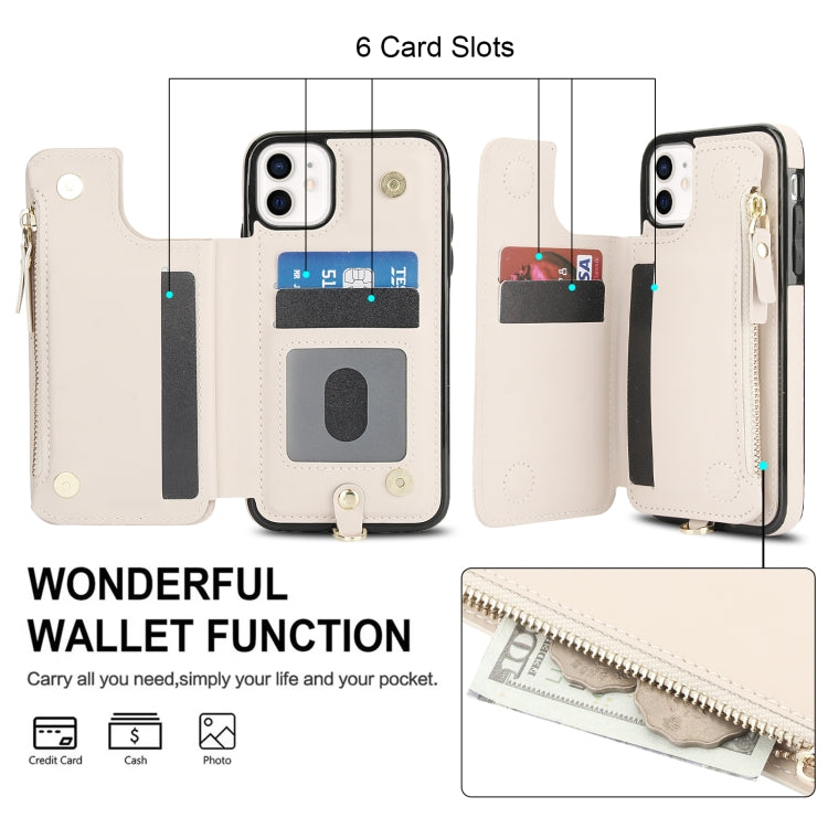 For iPhone 11 Pro Max Double Flap Zipper RFID Leather Phone Case with Short Lanyard
