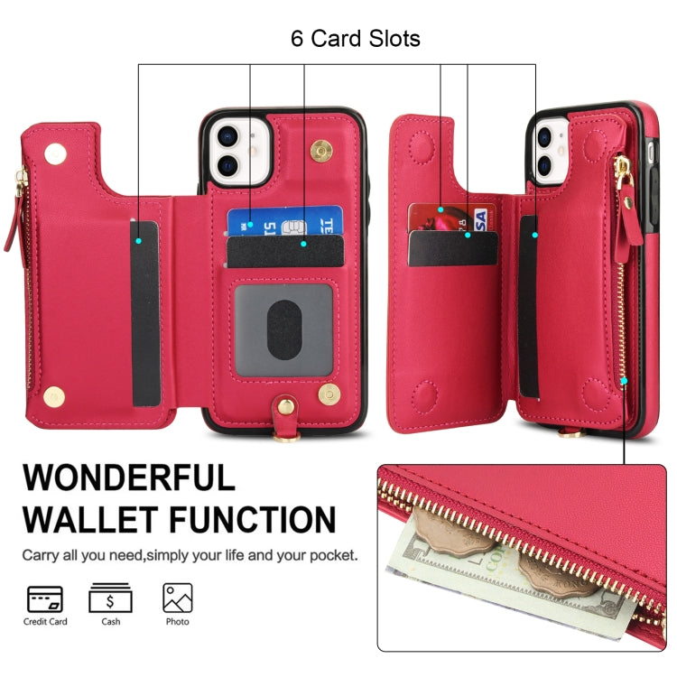 For iPhone 11 Pro Max Double Flap Zipper RFID Leather Phone Case with Short Lanyard