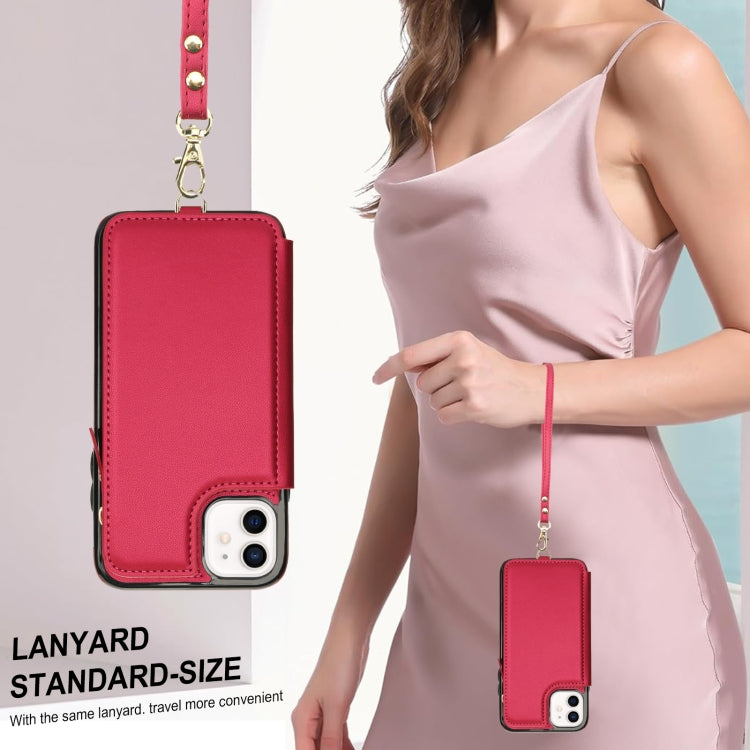 For iPhone 11 Pro Max Double Flap Zipper RFID Leather Phone Case with Short Lanyard