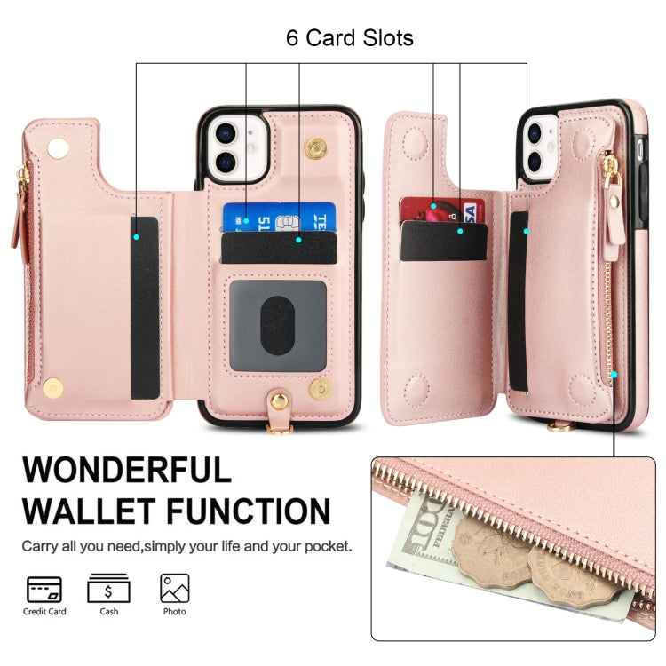 For iPhone 11 Pro Max Double Flap Zipper RFID Leather Phone Case with Short Lanyard