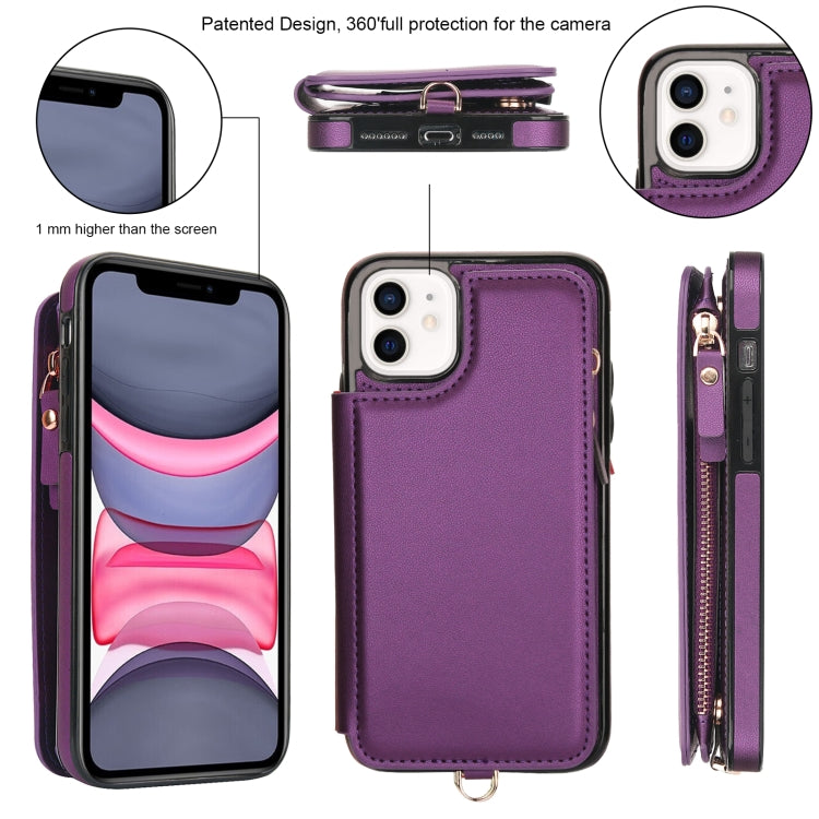 For iPhone 11 Pro Max Double Flap Zipper RFID Leather Phone Case with Short Lanyard