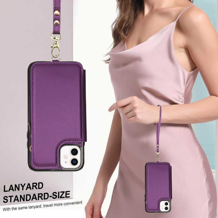 For iPhone 11 Pro Max Double Flap Zipper RFID Leather Phone Case with Short Lanyard