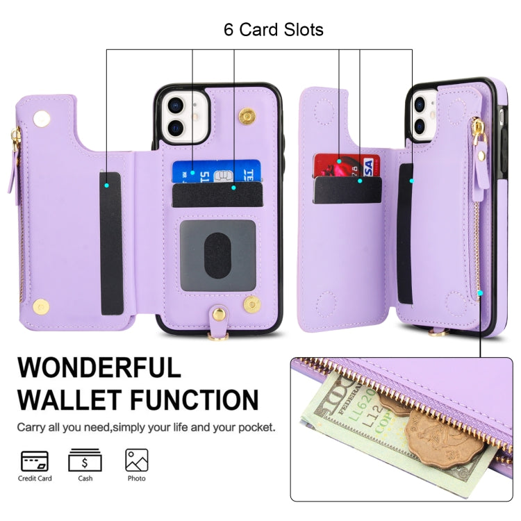 For iPhone 11 Pro Max Double Flap Zipper RFID Leather Phone Case with Short Lanyard