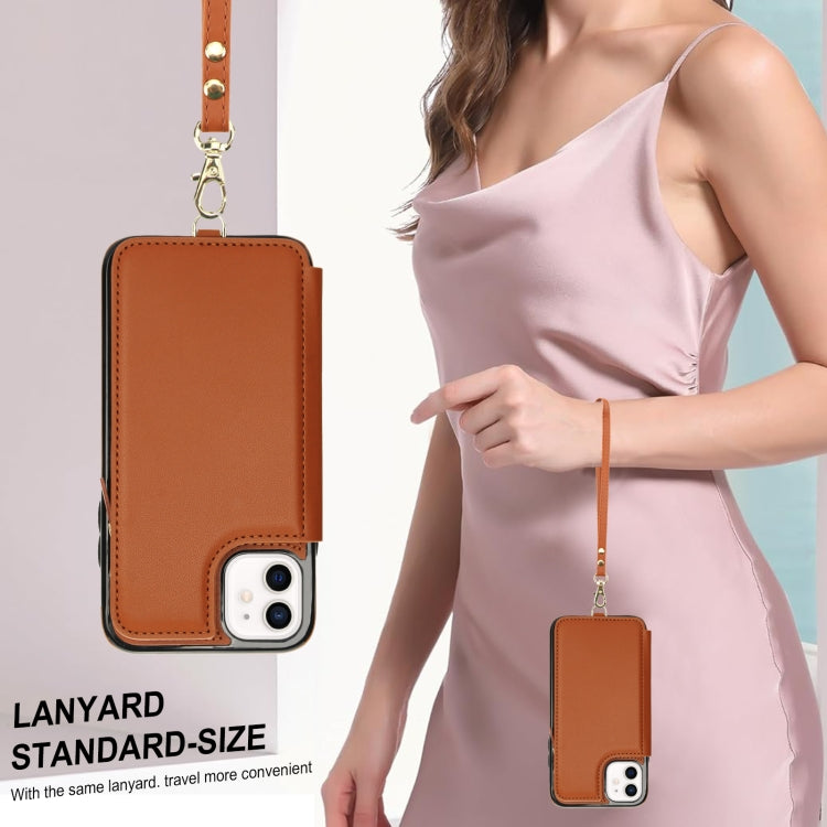 For iPhone 11 Pro Max Double Flap Zipper RFID Leather Phone Case with Short Lanyard
