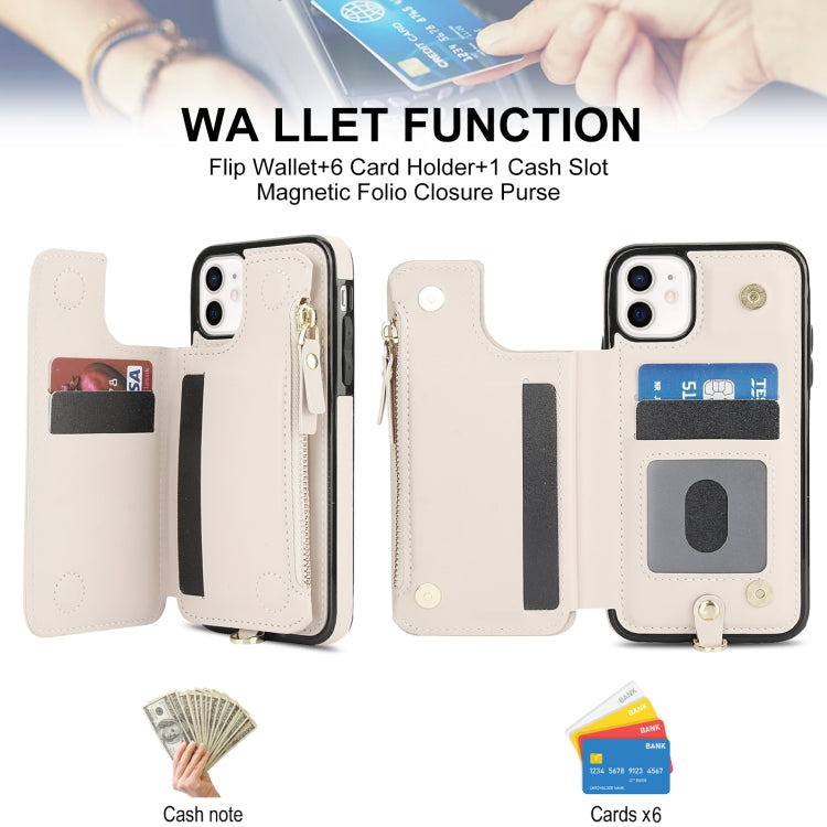 For iPhone 11 Double Flap Zipper RFID Leather Phone Case with Short Lanyard