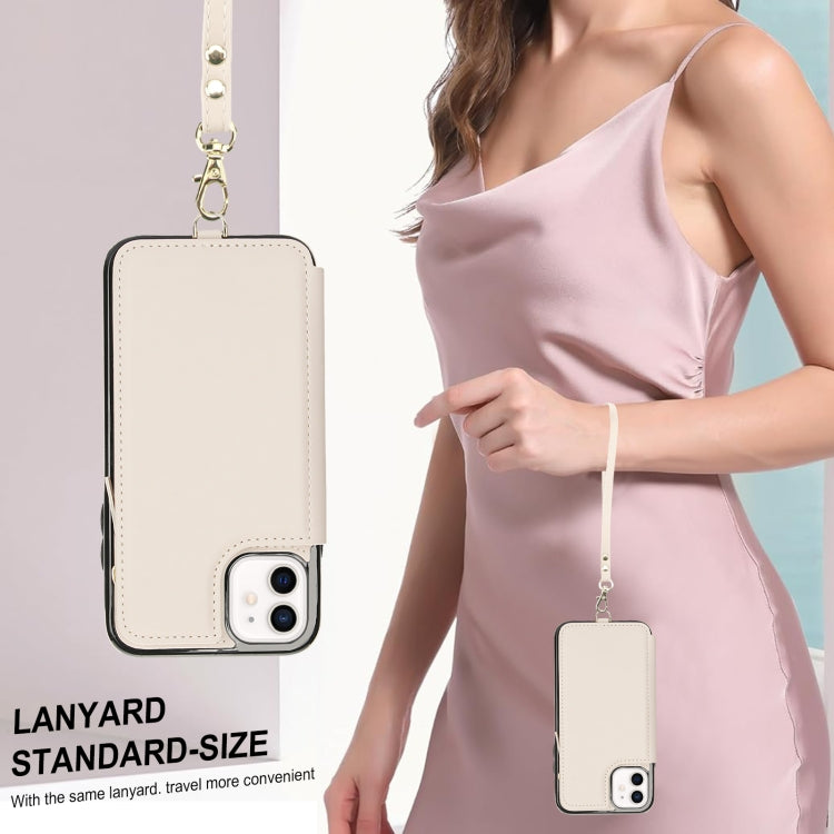 For iPhone 11 Double Flap Zipper RFID Leather Phone Case with Short Lanyard