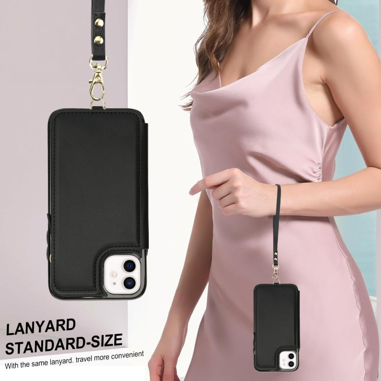 For iPhone 11 Double Flap Zipper RFID Leather Phone Case with Short Lanyard
