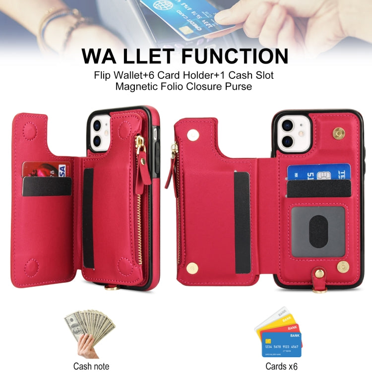 For iPhone 11 Double Flap Zipper RFID Leather Phone Case with Short Lanyard