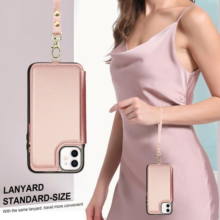 For iPhone 11 Double Flap Zipper RFID Leather Phone Case with Short Lanyard