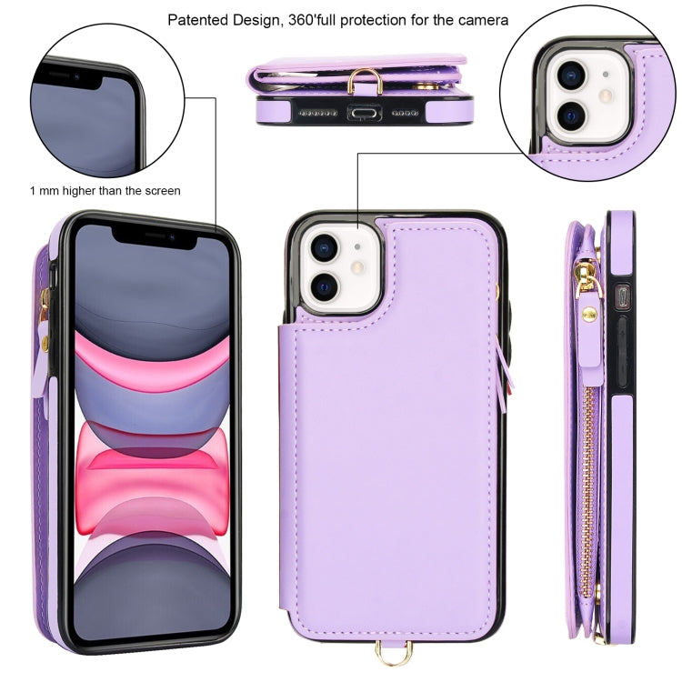 For iPhone 11 Double Flap Zipper RFID Leather Phone Case with Short Lanyard