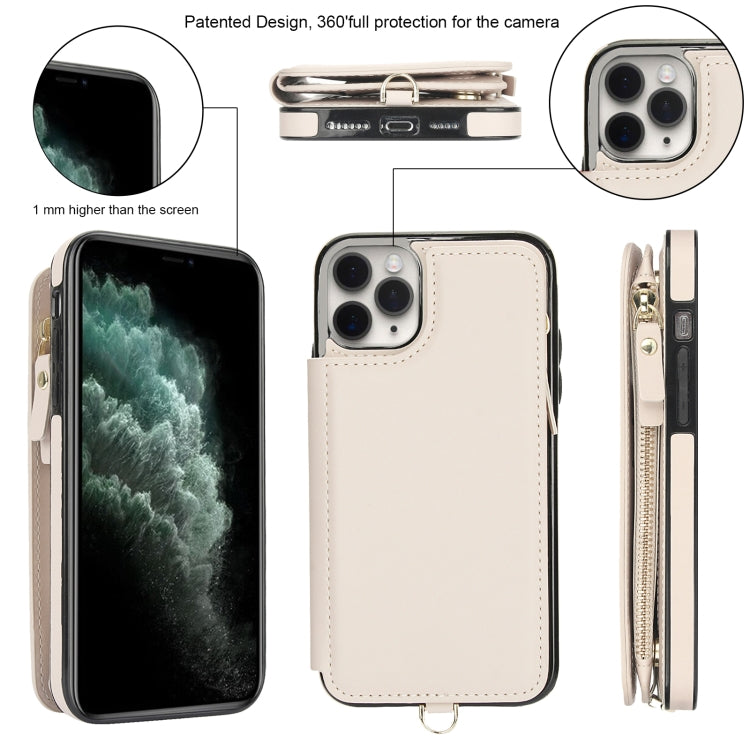 For iPhone 11 Pro Double Flap Zipper RFID Leather Phone Case with Short Lanyard
