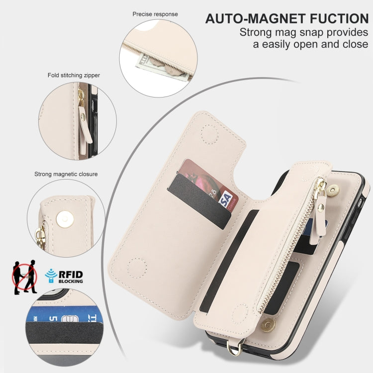 For iPhone 11 Pro Double Flap Zipper RFID Leather Phone Case with Short Lanyard