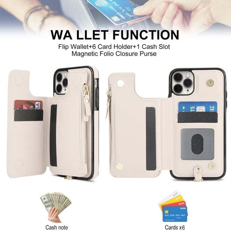 For iPhone 11 Pro Double Flap Zipper RFID Leather Phone Case with Short Lanyard