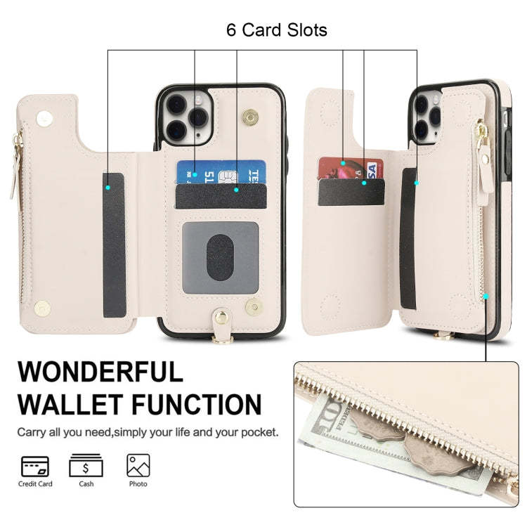 For iPhone 11 Pro Double Flap Zipper RFID Leather Phone Case with Short Lanyard