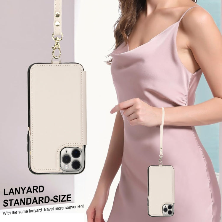 For iPhone 11 Pro Double Flap Zipper RFID Leather Phone Case with Short Lanyard