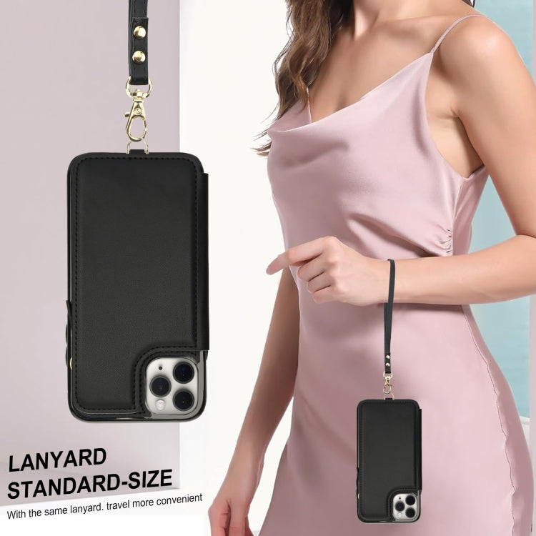 For iPhone 11 Pro Double Flap Zipper RFID Leather Phone Case with Short Lanyard