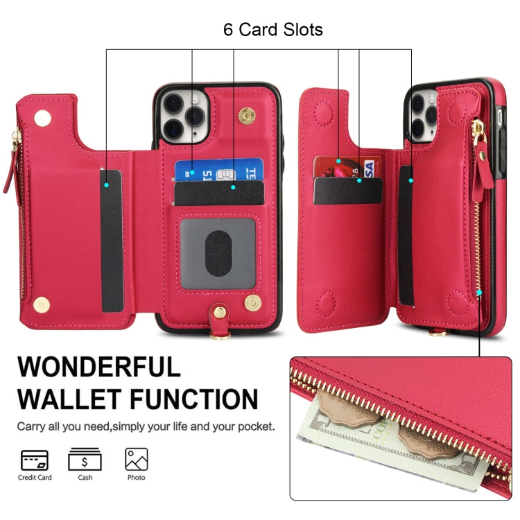 For iPhone 11 Pro Double Flap Zipper RFID Leather Phone Case with Short Lanyard