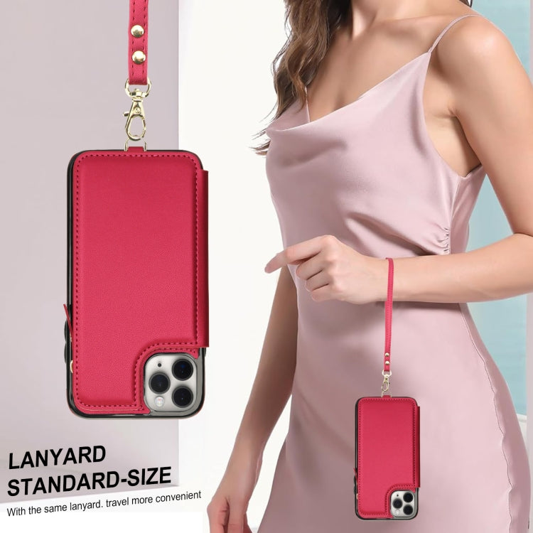 For iPhone 11 Pro Double Flap Zipper RFID Leather Phone Case with Short Lanyard