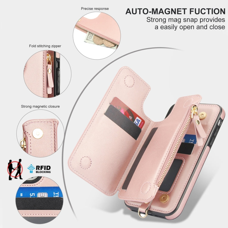 For iPhone 11 Pro Double Flap Zipper RFID Leather Phone Case with Short Lanyard