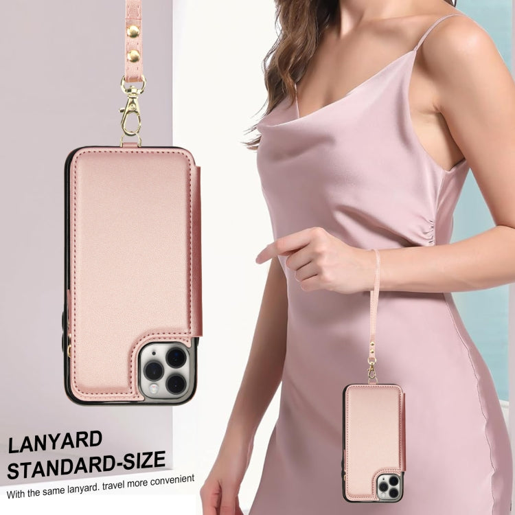 For iPhone 11 Pro Double Flap Zipper RFID Leather Phone Case with Short Lanyard