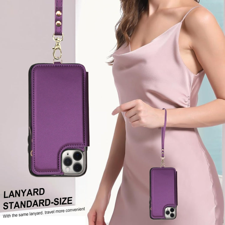 For iPhone 11 Pro Double Flap Zipper RFID Leather Phone Case with Short Lanyard