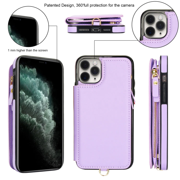 For iPhone 11 Pro Double Flap Zipper RFID Leather Phone Case with Short Lanyard