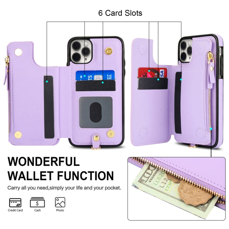 For iPhone 11 Pro Double Flap Zipper RFID Leather Phone Case with Short Lanyard