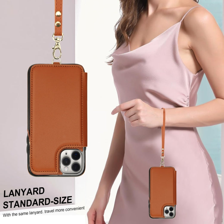 For iPhone 11 Pro Double Flap Zipper RFID Leather Phone Case with Short Lanyard