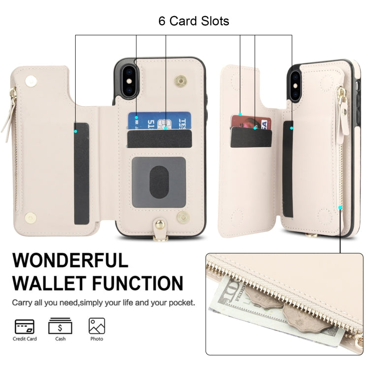 For iPhone X / XS Double Flap Zipper RFID Leather Phone Case with Short Lanyard