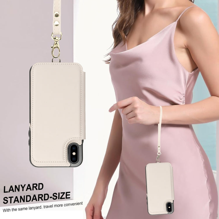 For iPhone X / XS Double Flap Zipper RFID Leather Phone Case with Short Lanyard