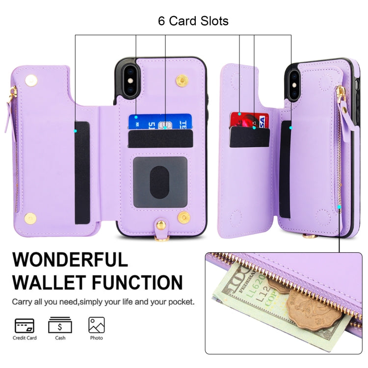 For iPhone X / XS Double Flap Zipper RFID Leather Phone Case with Short Lanyard