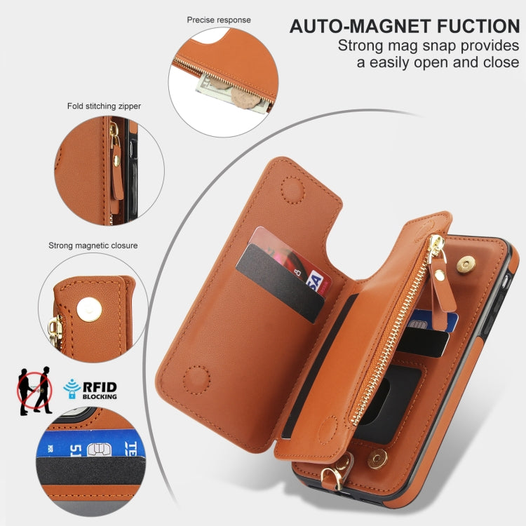 For iPhone X / XS Double Flap Zipper RFID Leather Phone Case with Short Lanyard