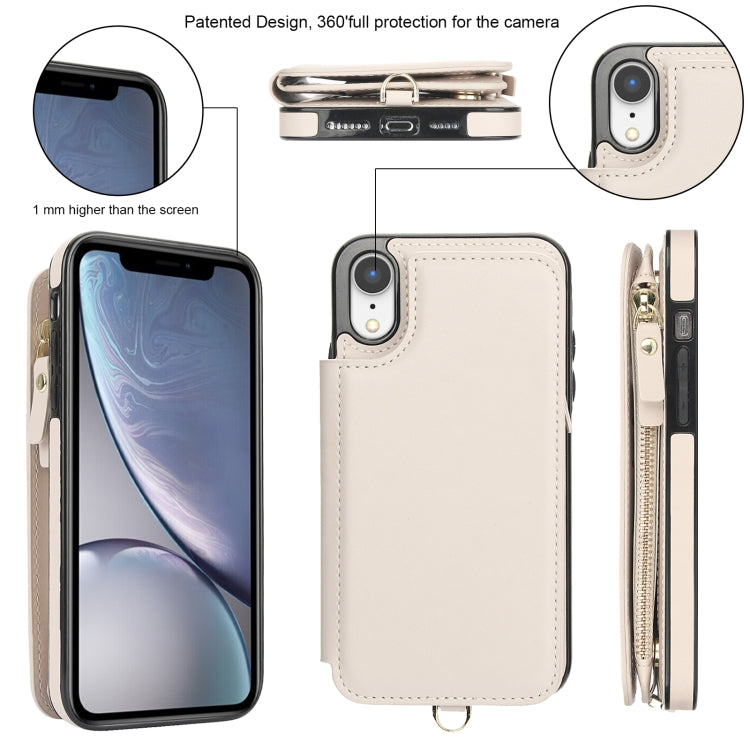 For iPhone XR Double Flap Zipper RFID Leather Phone Case with Short Lanyard