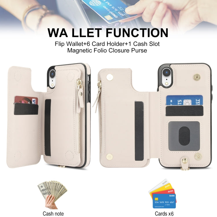 For iPhone XR Double Flap Zipper RFID Leather Phone Case with Short Lanyard