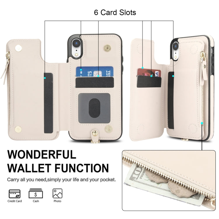 For iPhone XR Double Flap Zipper RFID Leather Phone Case with Short Lanyard