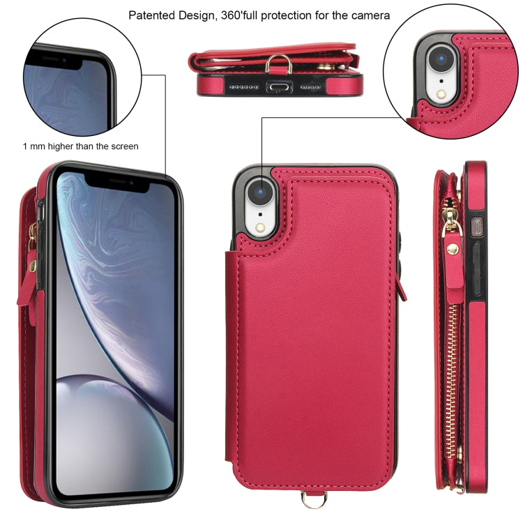 For iPhone XR Double Flap Zipper RFID Leather Phone Case with Short Lanyard