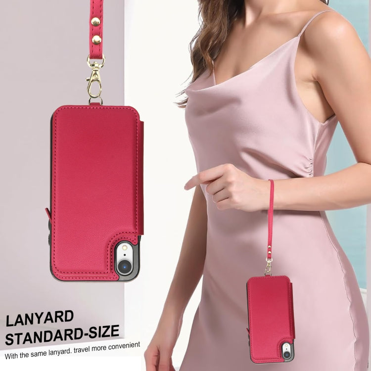 For iPhone XR Double Flap Zipper RFID Leather Phone Case with Short Lanyard