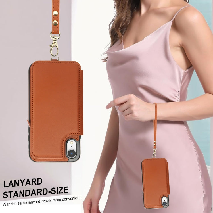 For iPhone XR Double Flap Zipper RFID Leather Phone Case with Short Lanyard