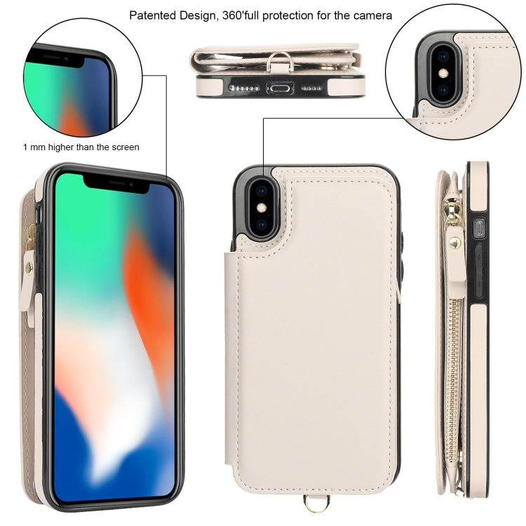 For iPhone XS Max Double Flap Zipper RFID Leather Phone Case with Short Lanyard