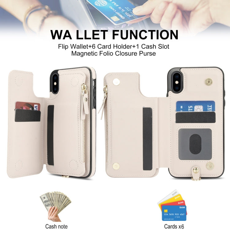 For iPhone XS Max Double Flap Zipper RFID Leather Phone Case with Short Lanyard