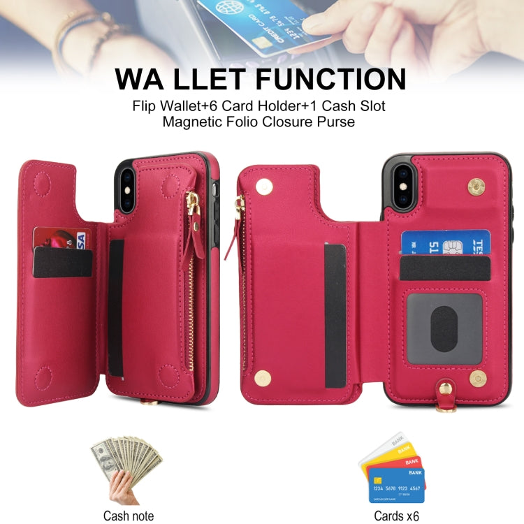 For iPhone XS Max Double Flap Zipper RFID Leather Phone Case with Short Lanyard