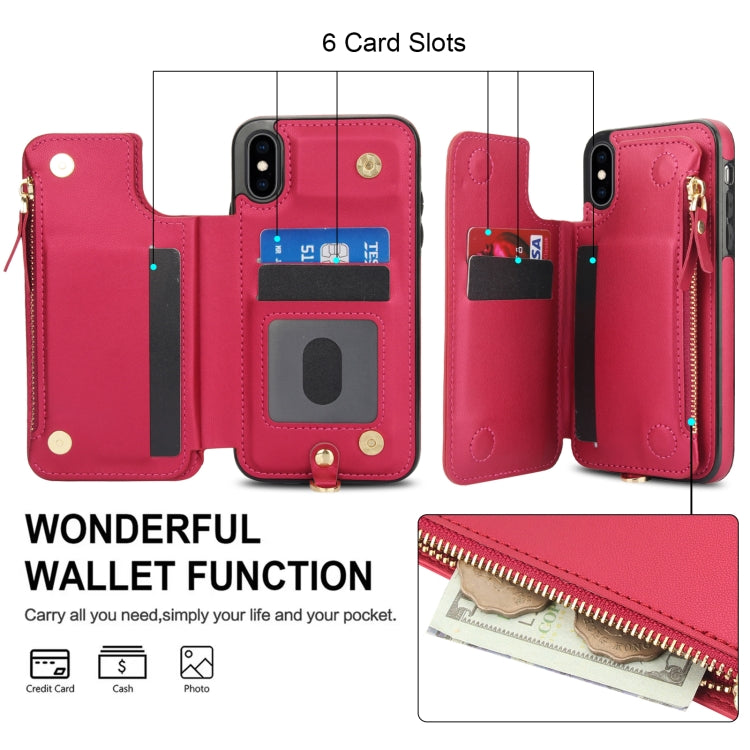 For iPhone XS Max Double Flap Zipper RFID Leather Phone Case with Short Lanyard
